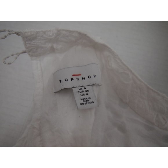 TOPSHOP Womens Broderie Midi Smock Dress 4 White Eyelet Lace Sleeveless Ruffle - Picture 6 of 7